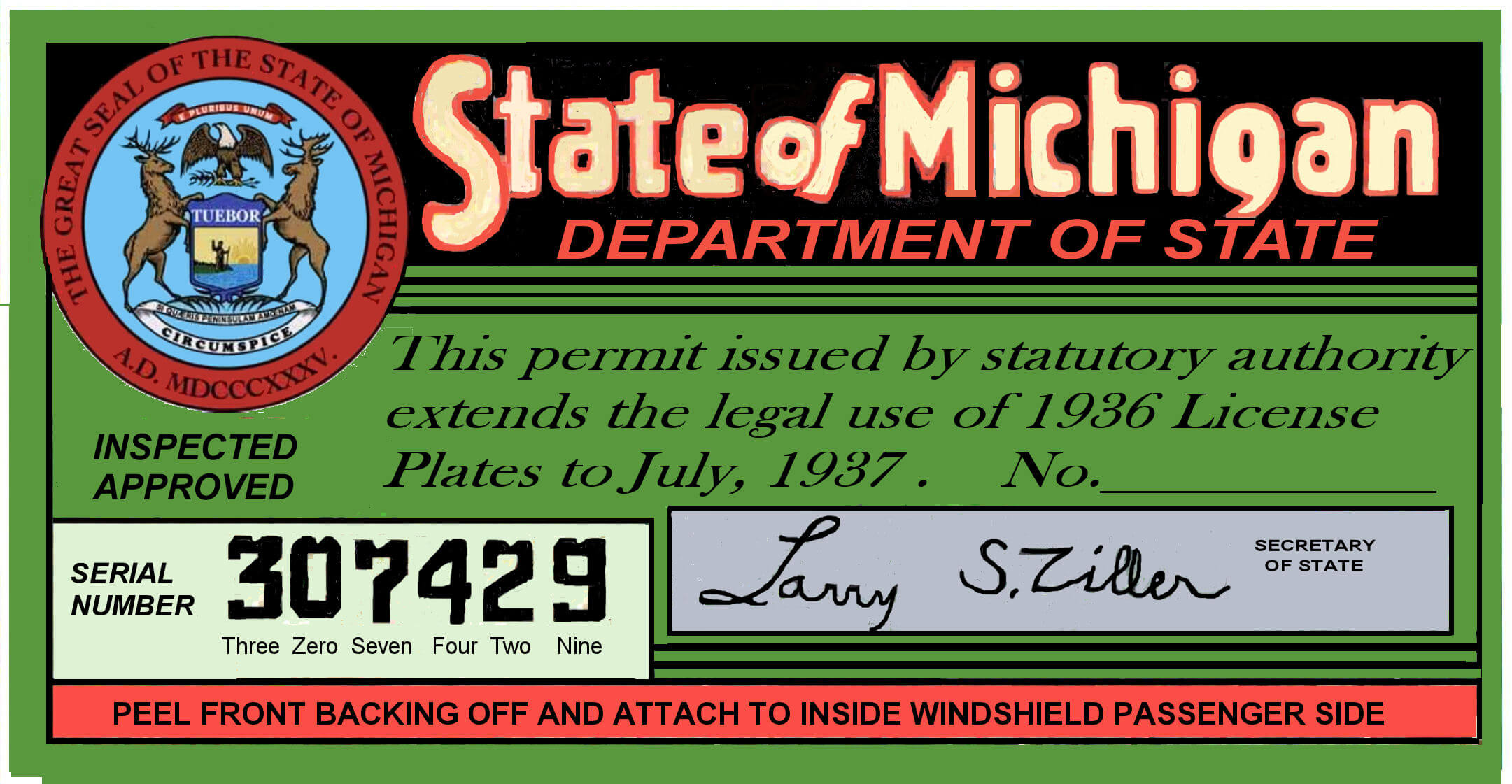 (image for) 1936-37 Michigan Registration/Inspection sticker